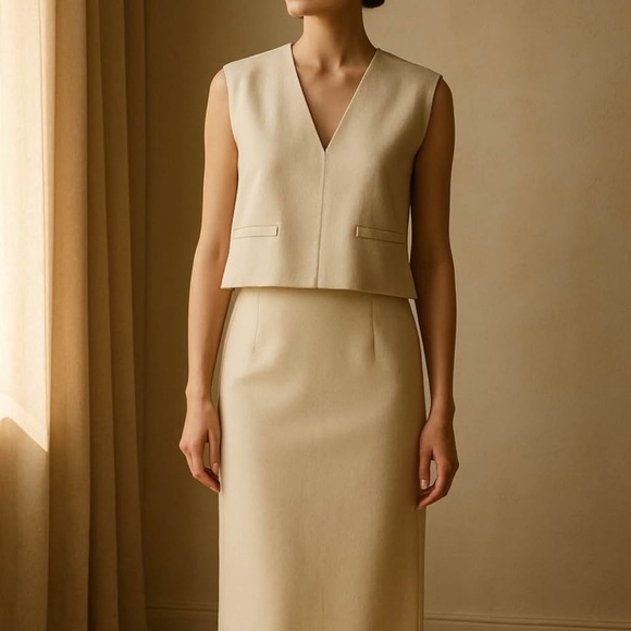 Elegant Cream Sleeveless Dress - Picture 1 of 1